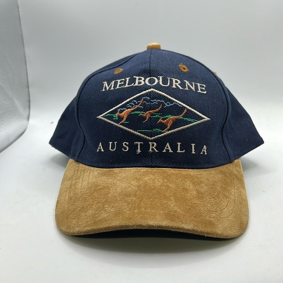 Down Under Australia Melbourne Velcro Back Hat Cap Blue Brown Velvet Embroidered - Picture 2 of 10